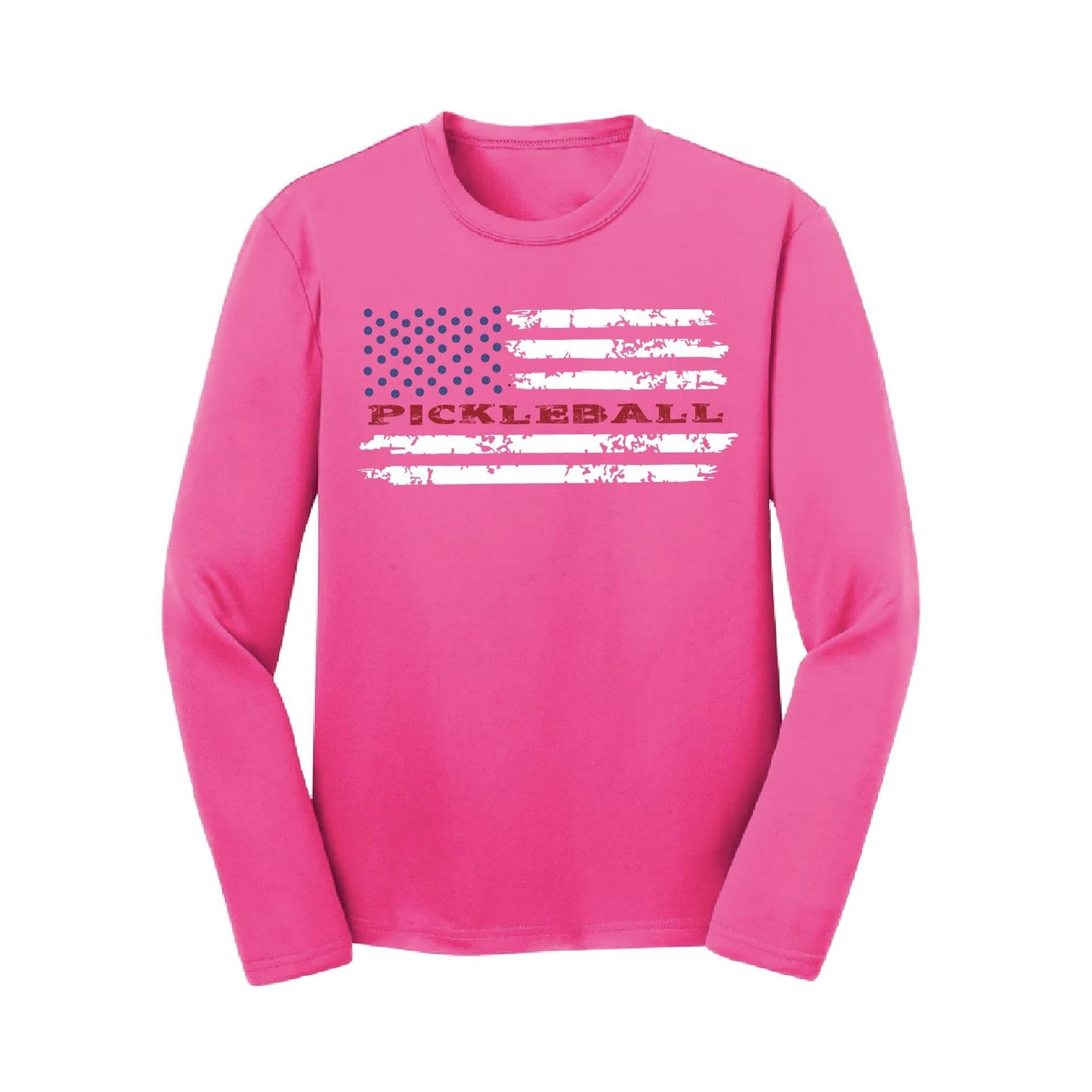 Pickleball Flag (Customizable) | Youth Long Sleeve Pickleball Performance T-Shirts | 100% Polyester