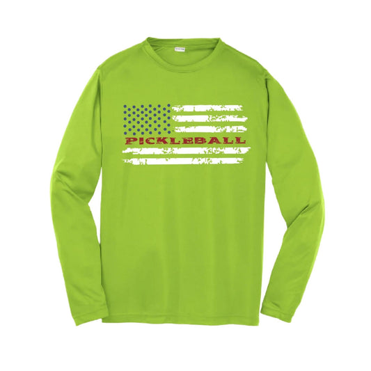 Pickleball Flag (Customizable) | Youth Long Sleeve Pickleball Performance T-Shirts | 100% Polyester