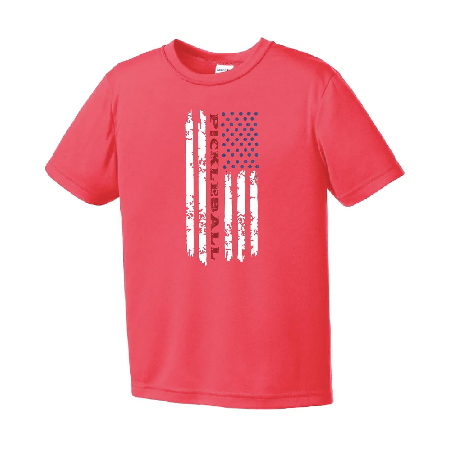 Pickleball Flag (Customizable) | Youth Short Sleeve Pickleball Performance T-Shirts | 100% Polyester
