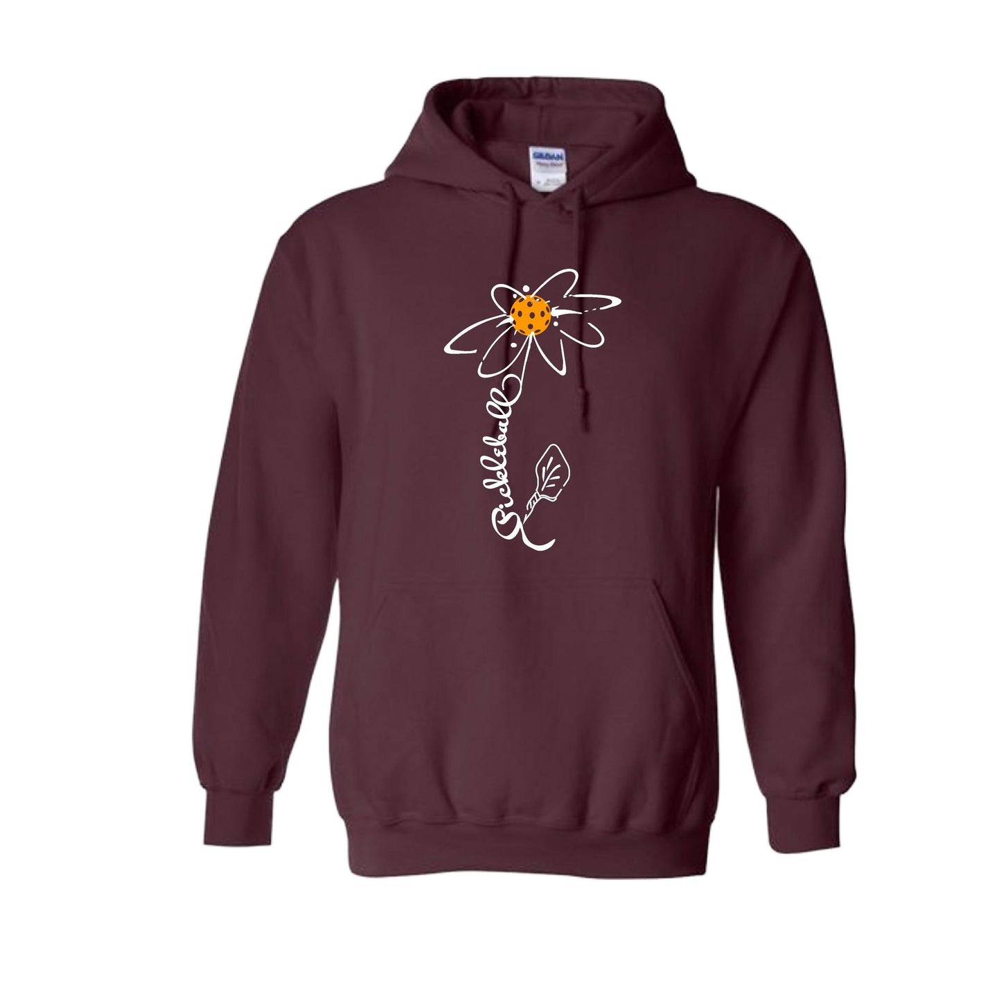 Pickleball Flower (Cyan Green Orange) | Unisex Hoodie Athletic Sweatshirt | 50% Cotton/50% Polyester