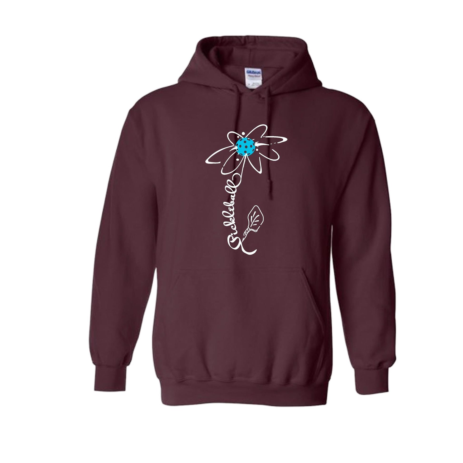 Pickleball Flower (Cyan Green Orange) | Unisex Hoodie Athletic Sweatshirt | 50% Cotton/50% Polyester