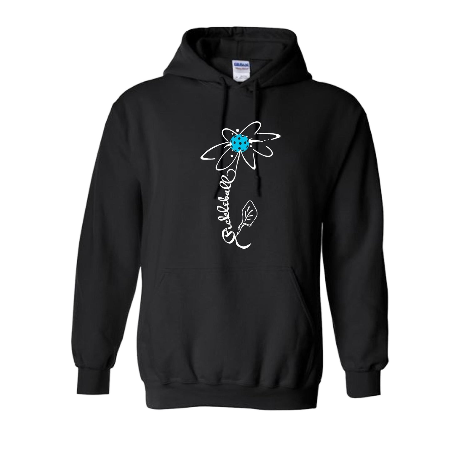 Pickleball Flower (Cyan Green Orange) | Unisex Hoodie Athletic Sweatshirt | 50% Cotton/50% Polyester