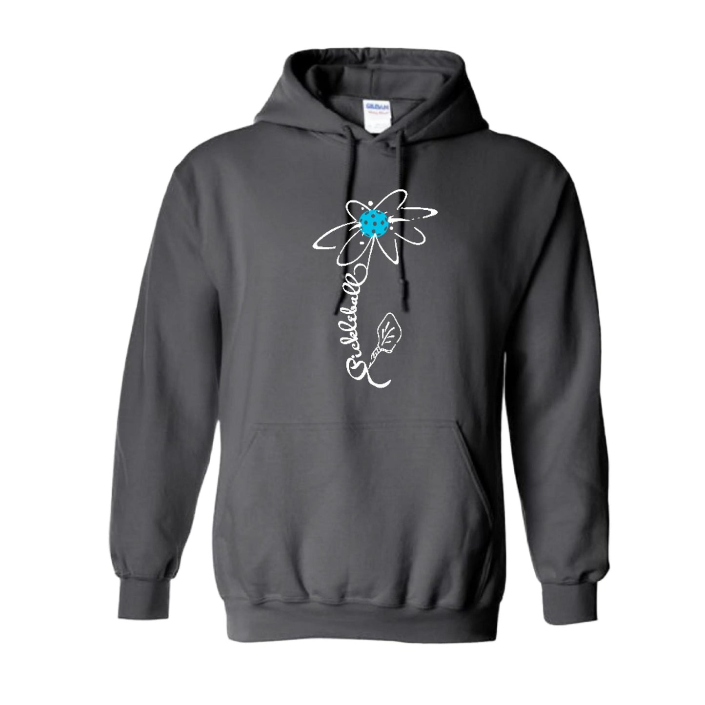 Pickleball Flower (Cyan Green Orange) | Unisex Hoodie Athletic Sweatshirt | 50% Cotton/50% Polyester