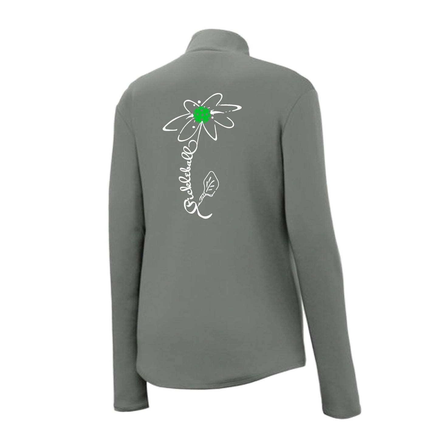 Pickleball Flower (Cyan Green Orange) | Women's 1/4 Zip Pickleball Performance Pullover Shirt | 100% Polyester