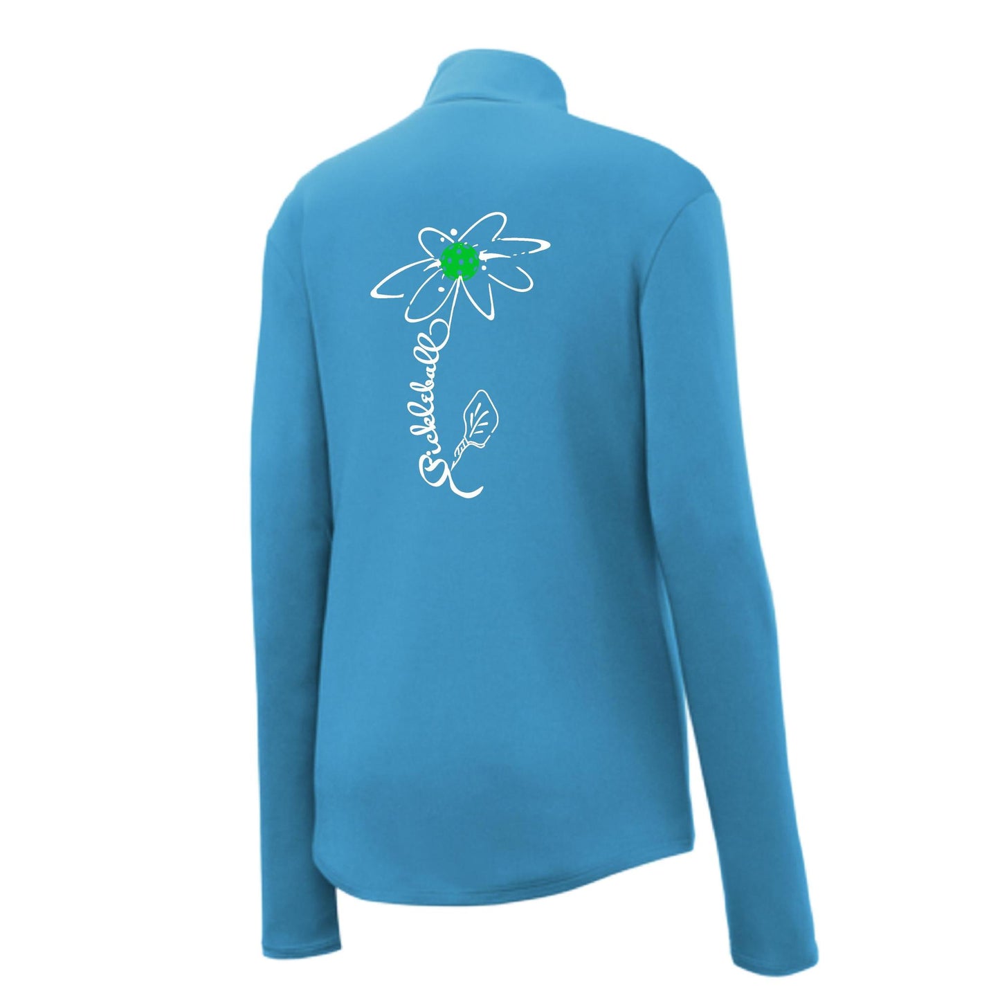 Pickleball Flower (Cyan Green Orange) | Women's 1/4 Zip Pickleball Performance Pullover Shirt | 100% Polyester