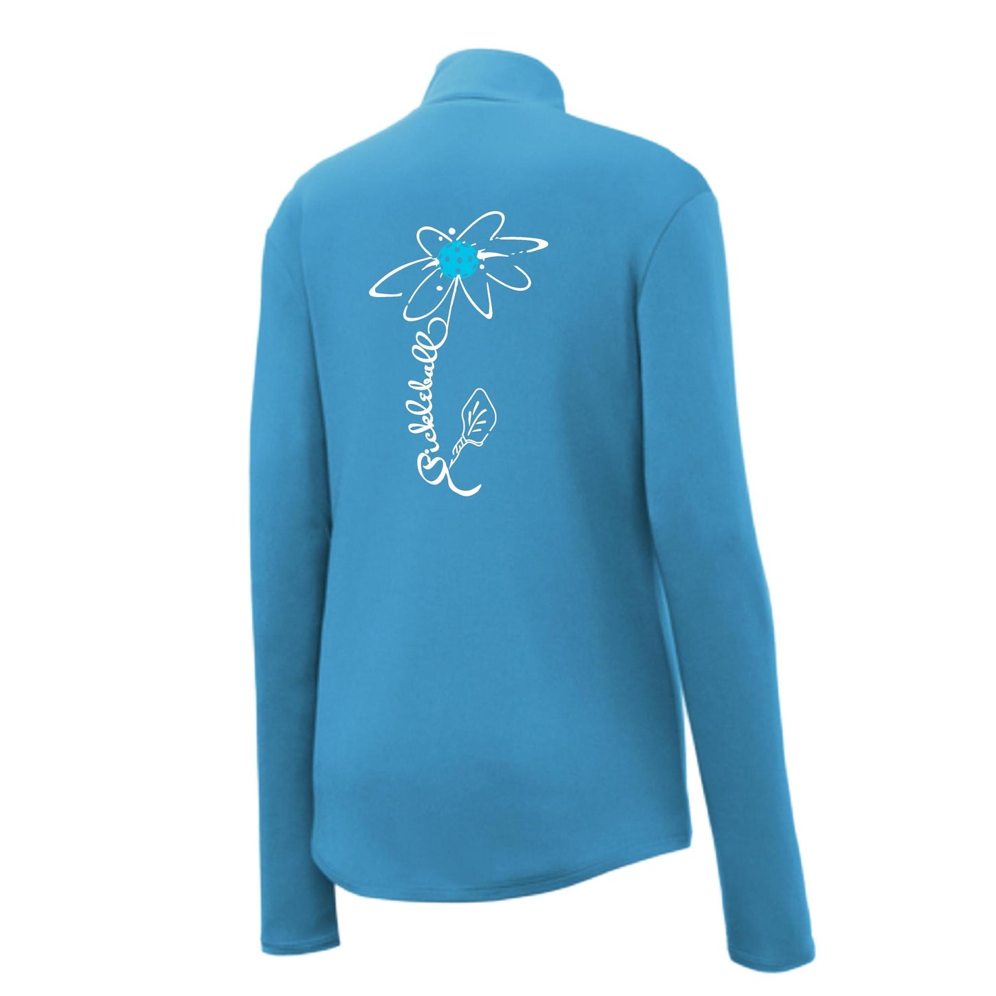 Pickleball Flower (Cyan Green Orange) | Women's 1/4 Zip Pickleball Performance Pullover Shirt | 100% Polyester