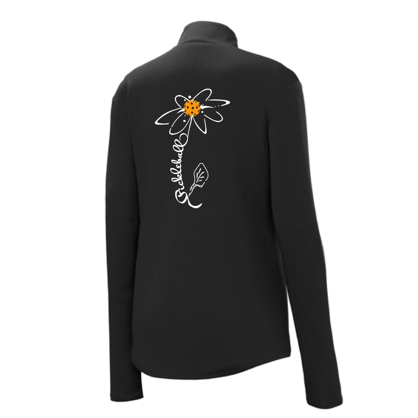Pickleball Flower (Cyan Green Orange) | Women's 1/4 Zip Pickleball Performance Pullover Shirt | 100% Polyester