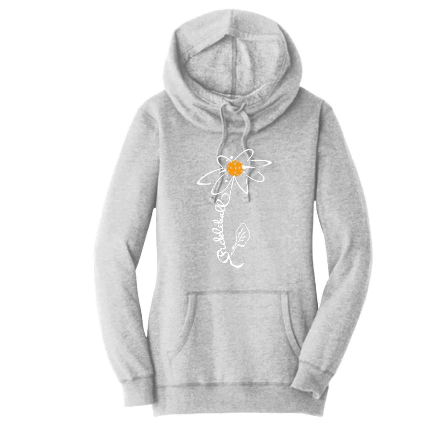 Pickleball Flower (Cyan Green Orange) | Women’s Cowl-Neck Hoodie Pickleball Sweatshirt | 55% Cotton 45% Poly Fleece