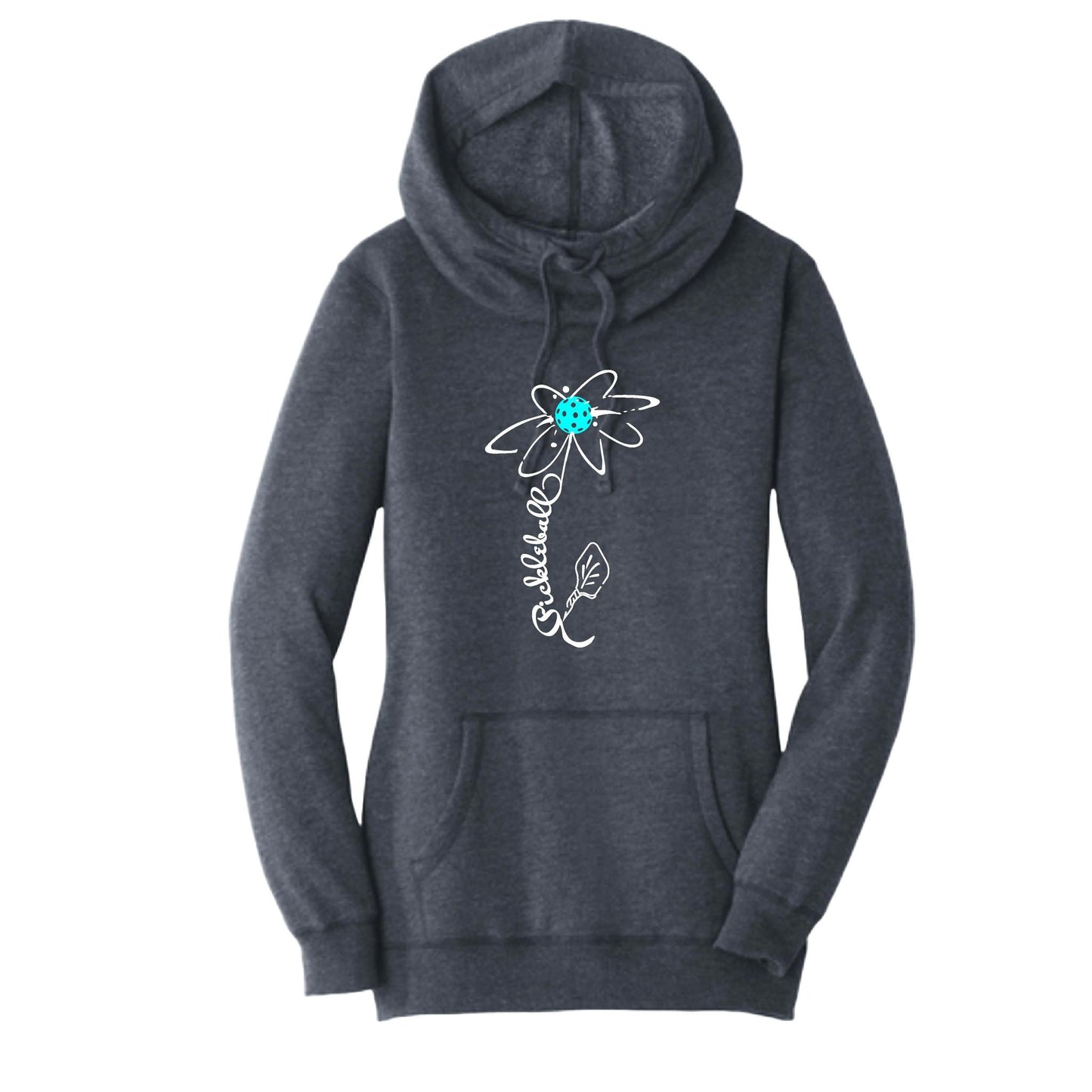 Pickleball Flower (Cyan Green Orange) | Women’s Cowl-Neck Hoodie Pickleball Sweatshirt | 55% Cotton 45% Poly Fleece