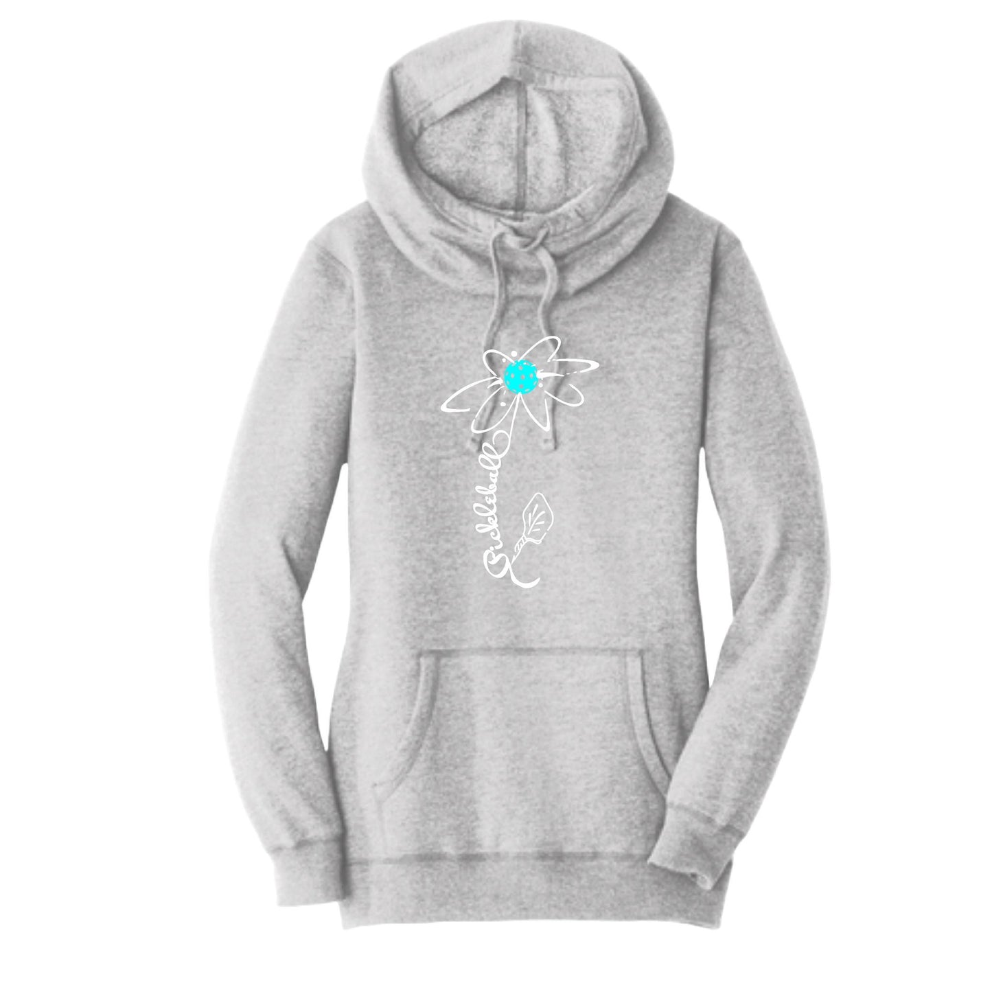 Pickleball Flower (Cyan Green Orange) | Women’s Cowl-Neck Hoodie Pickleball Sweatshirt | 55% Cotton 45% Poly Fleece