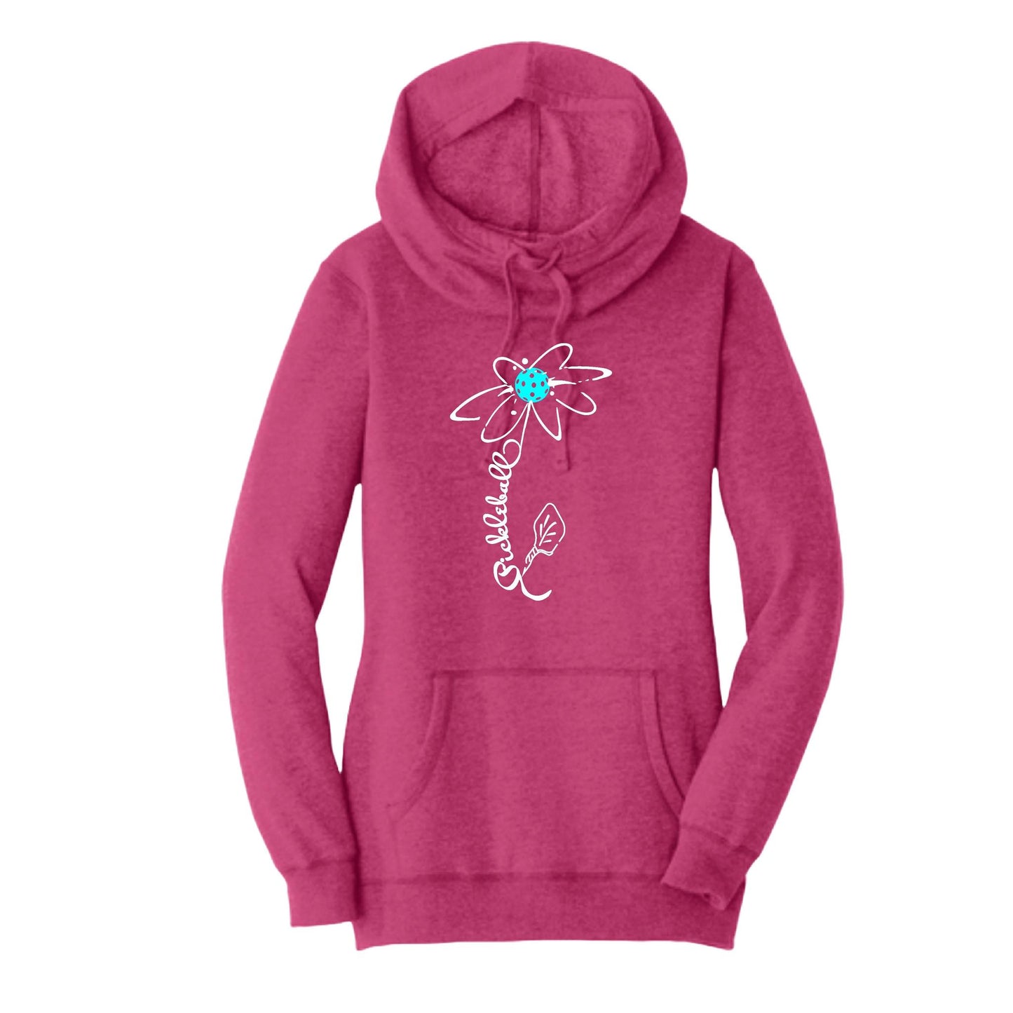 Pickleball Flower (Cyan Green Orange) | Women’s Cowl-Neck Hoodie Pickleball Sweatshirt | 55% Cotton 45% Poly Fleece