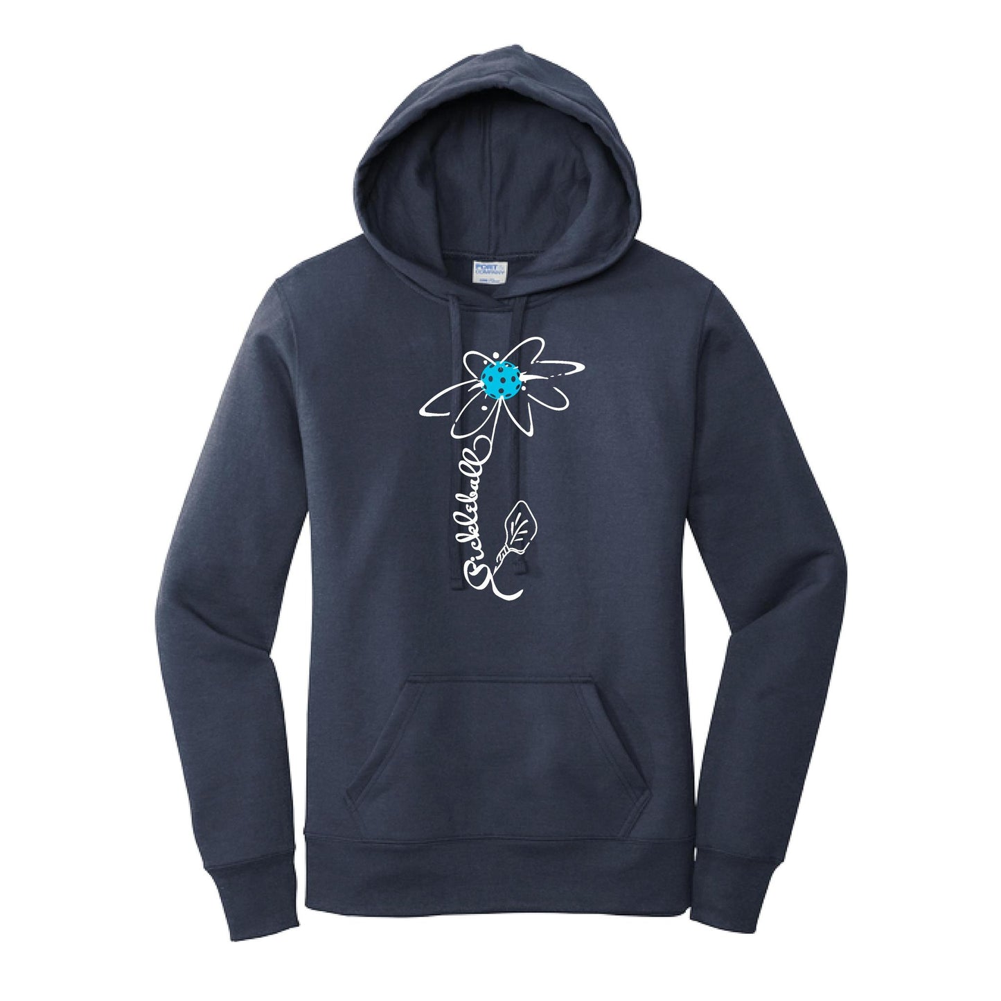 Pickleball Flower (Cyan Green Orange) | Women’s Fitted Hoodie Pickleball Sweatshirt | 50% Cotton 50% Poly Fleece