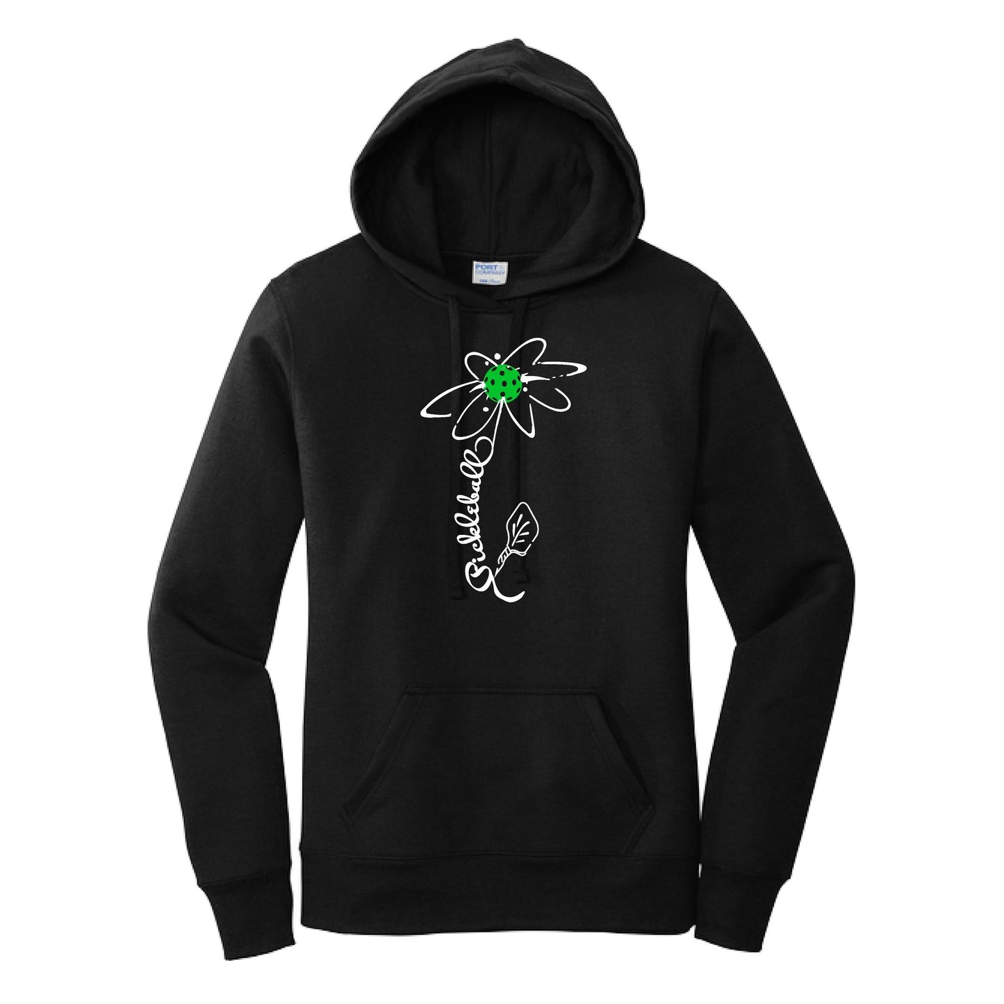 Pickleball Flower (Cyan Green Orange) | Women’s Fitted Hoodie Pickleball Sweatshirt | 50% Cotton 50% Poly Fleece