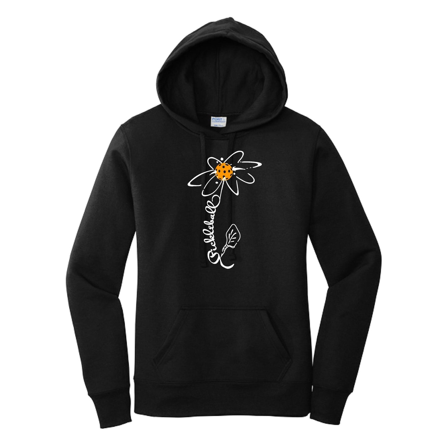Pickleball Flower (Cyan Green Orange) | Women’s Fitted Hoodie Pickleball Sweatshirt | 50% Cotton 50% Poly Fleece