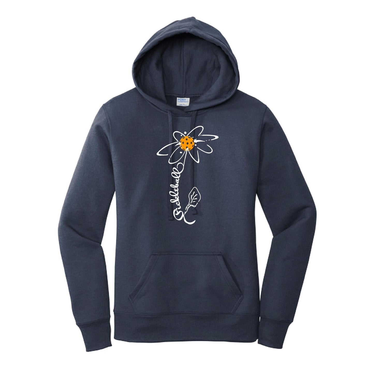 Pickleball Flower (Cyan Green Orange) | Women’s Fitted Hoodie Pickleball Sweatshirt | 50% Cotton 50% Poly Fleece