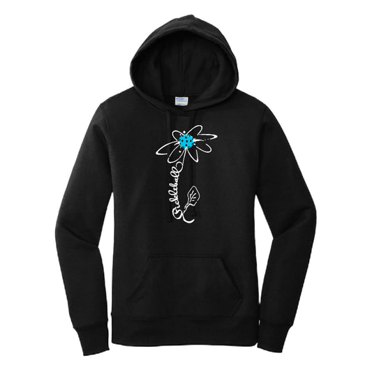 Pickleball Flower (Cyan Green Orange) | Women’s Fitted Hoodie Pickleball Sweatshirt | 50% Cotton 50% Poly Fleece