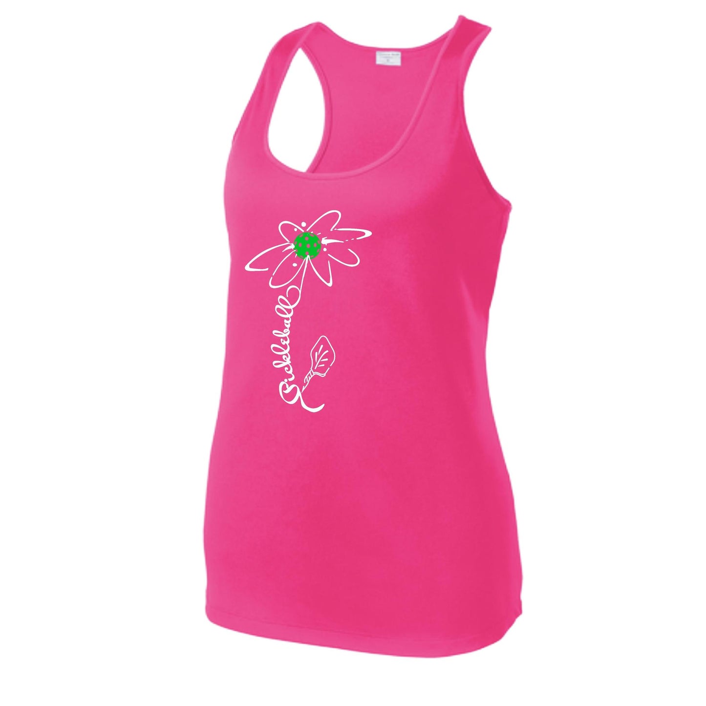 Pickleball Flower (Cyan Green Orange) | Women's Racerback Pickleball Tank | 100% Polyester