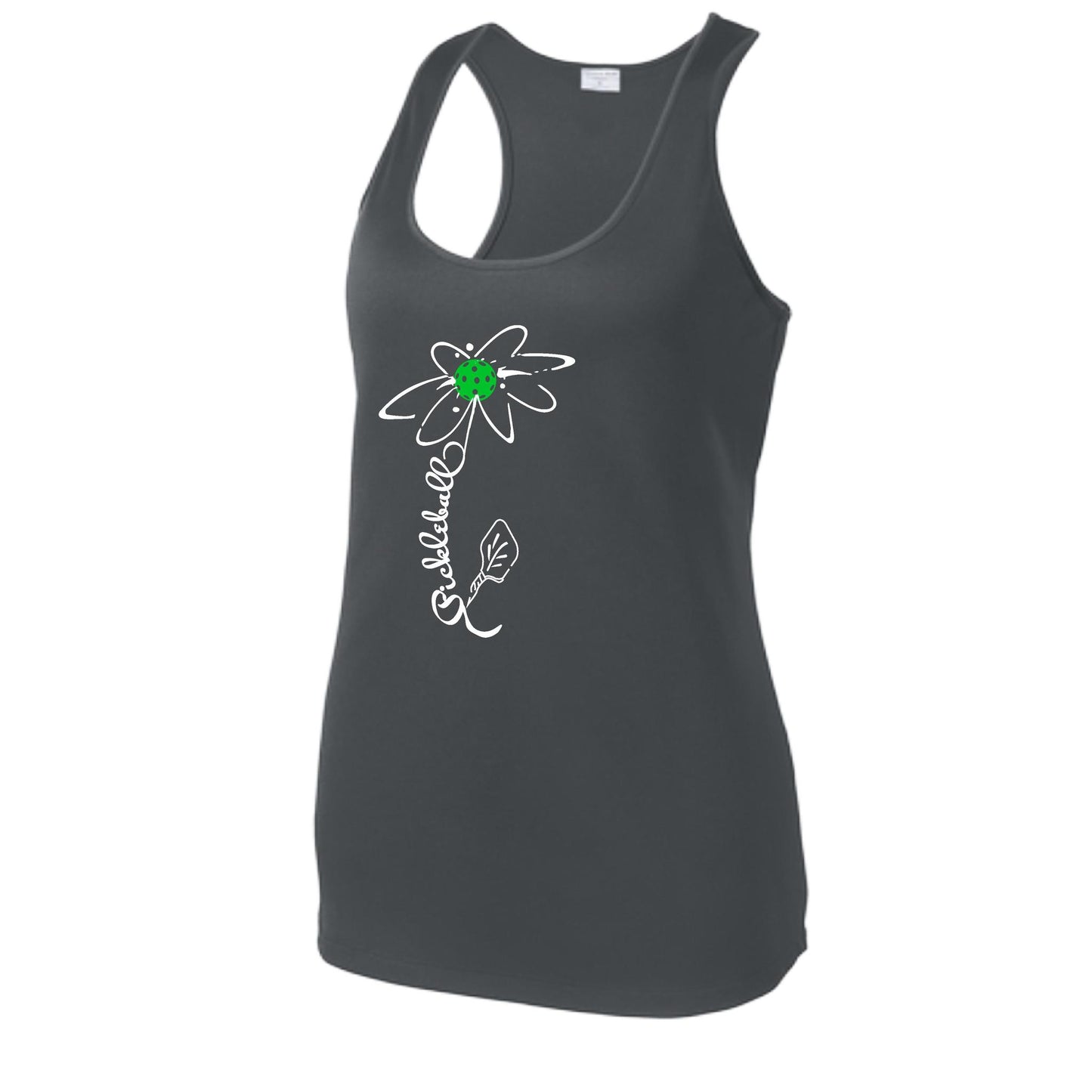 Pickleball Flower (Cyan Green Orange) | Women's Racerback Pickleball Tank | 100% Polyester