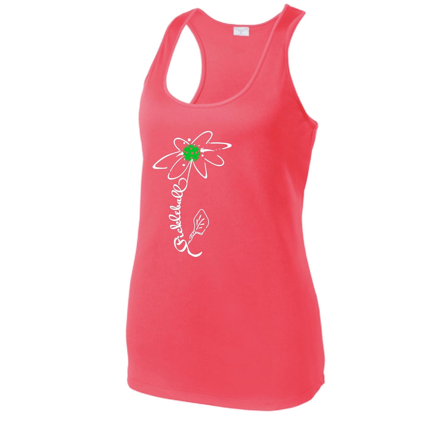 Pickleball Flower (Cyan Green Orange) | Women's Racerback Pickleball Tank | 100% Polyester