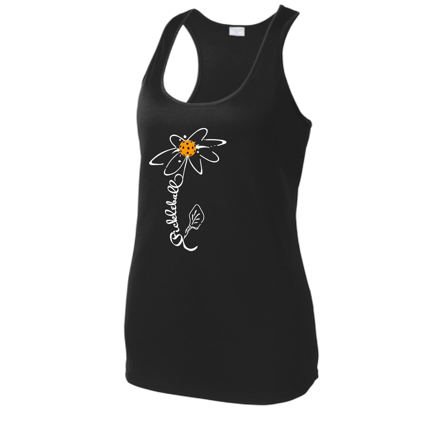 Pickleball Flower (Cyan Green Orange) | Women's Racerback Pickleball Tank | 100% Polyester