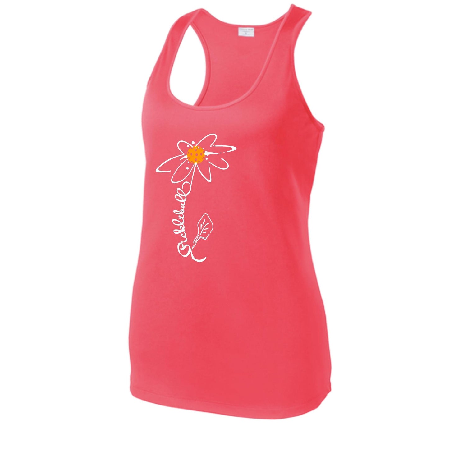 Pickleball Flower (Cyan Green Orange) | Women's Racerback Pickleball Tank | 100% Polyester
