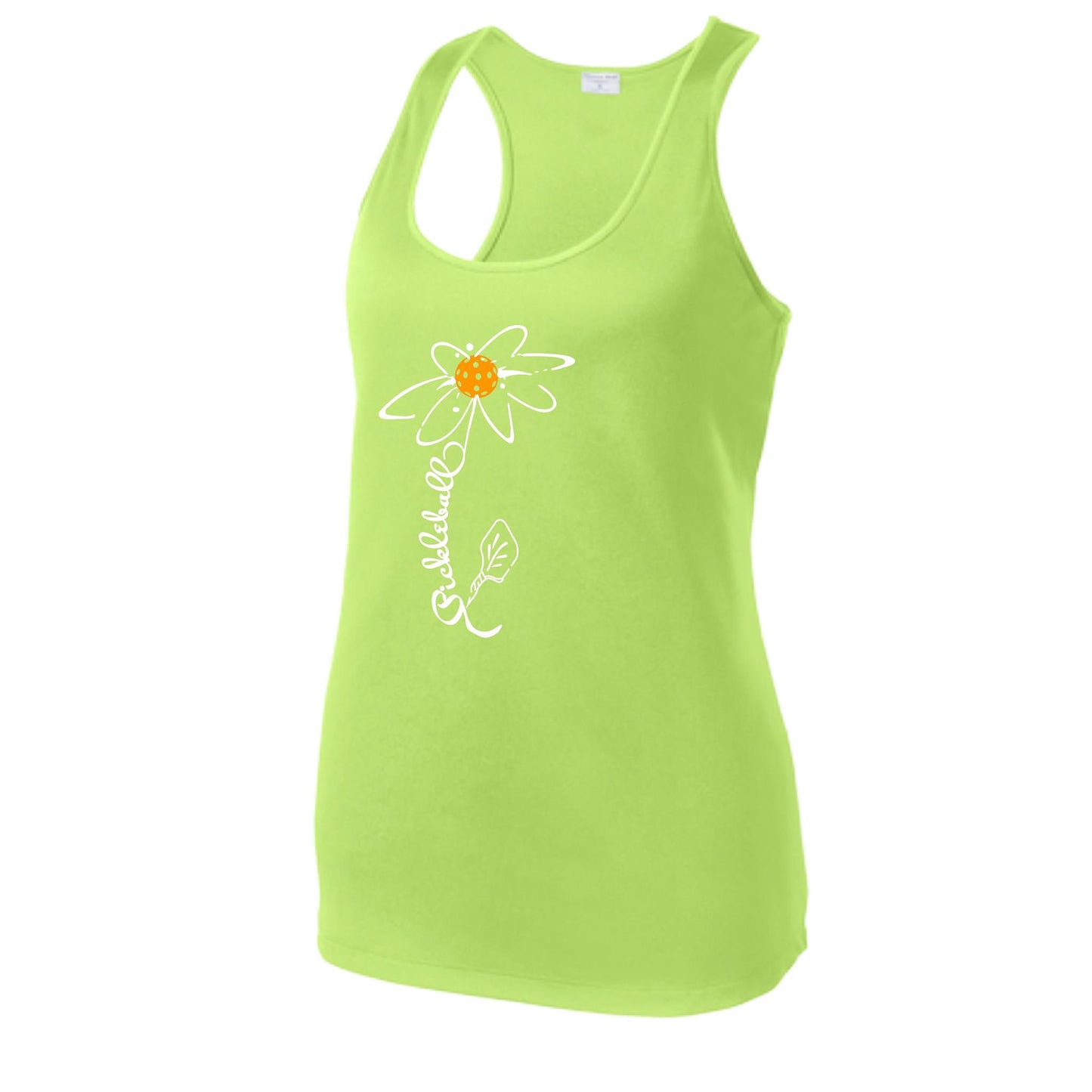Pickleball Flower (Cyan Green Orange) | Women's Racerback Pickleball Tank | 100% Polyester