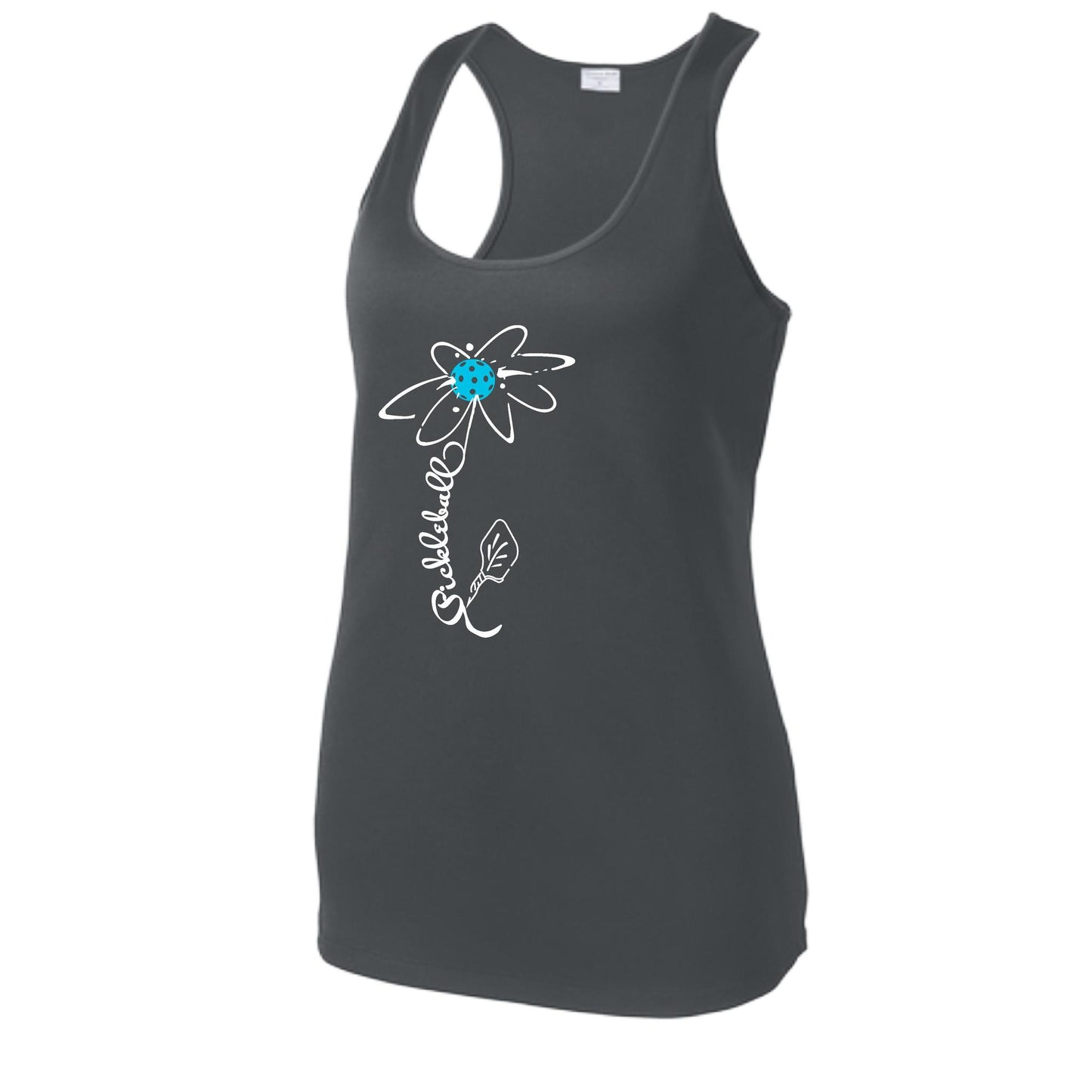 Pickleball Flower (Cyan Green Orange) | Women's Racerback Pickleball Tank | 100% Polyester