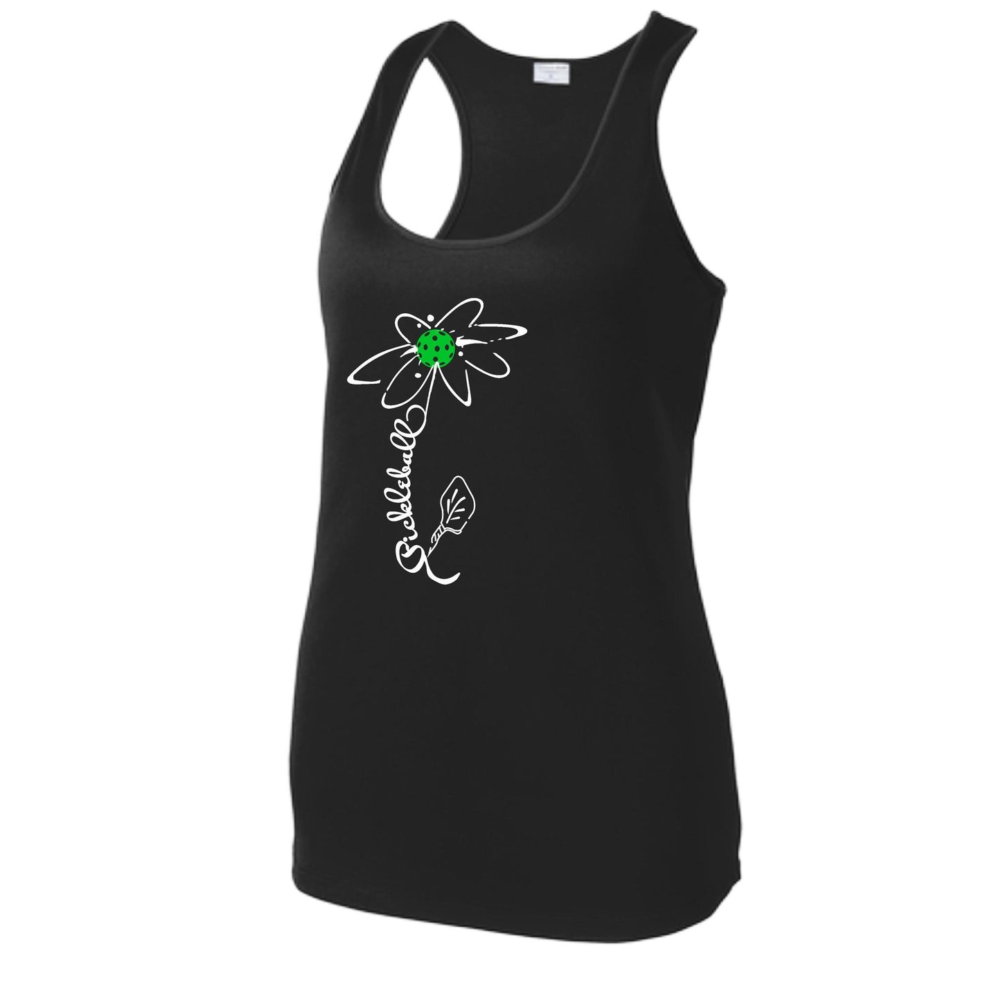 Pickleball Flower (Cyan Green Orange) | Women's Racerback Pickleball Tank | 100% Polyester