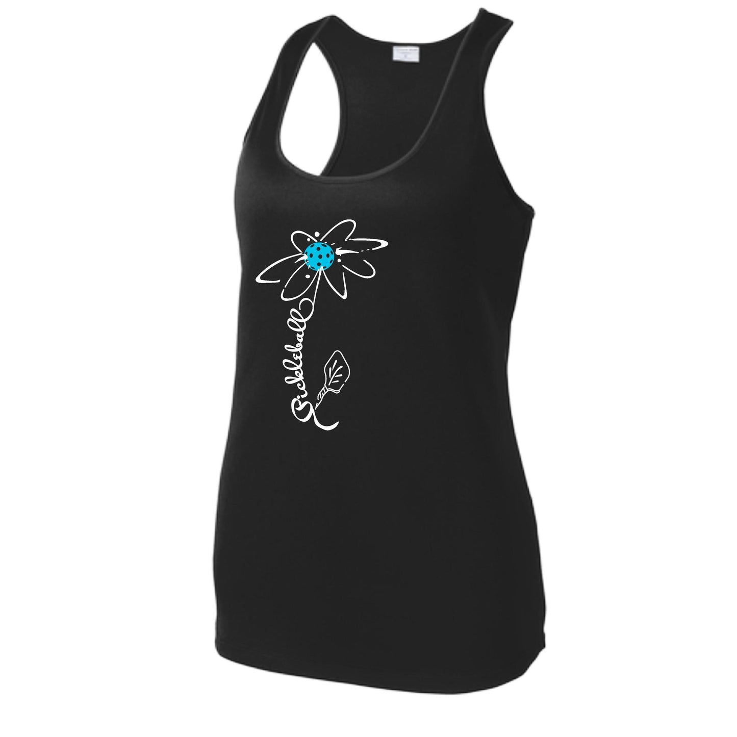 Pickleball Flower (Cyan Green Orange) | Women's Racerback Pickleball Tank | 100% Polyester