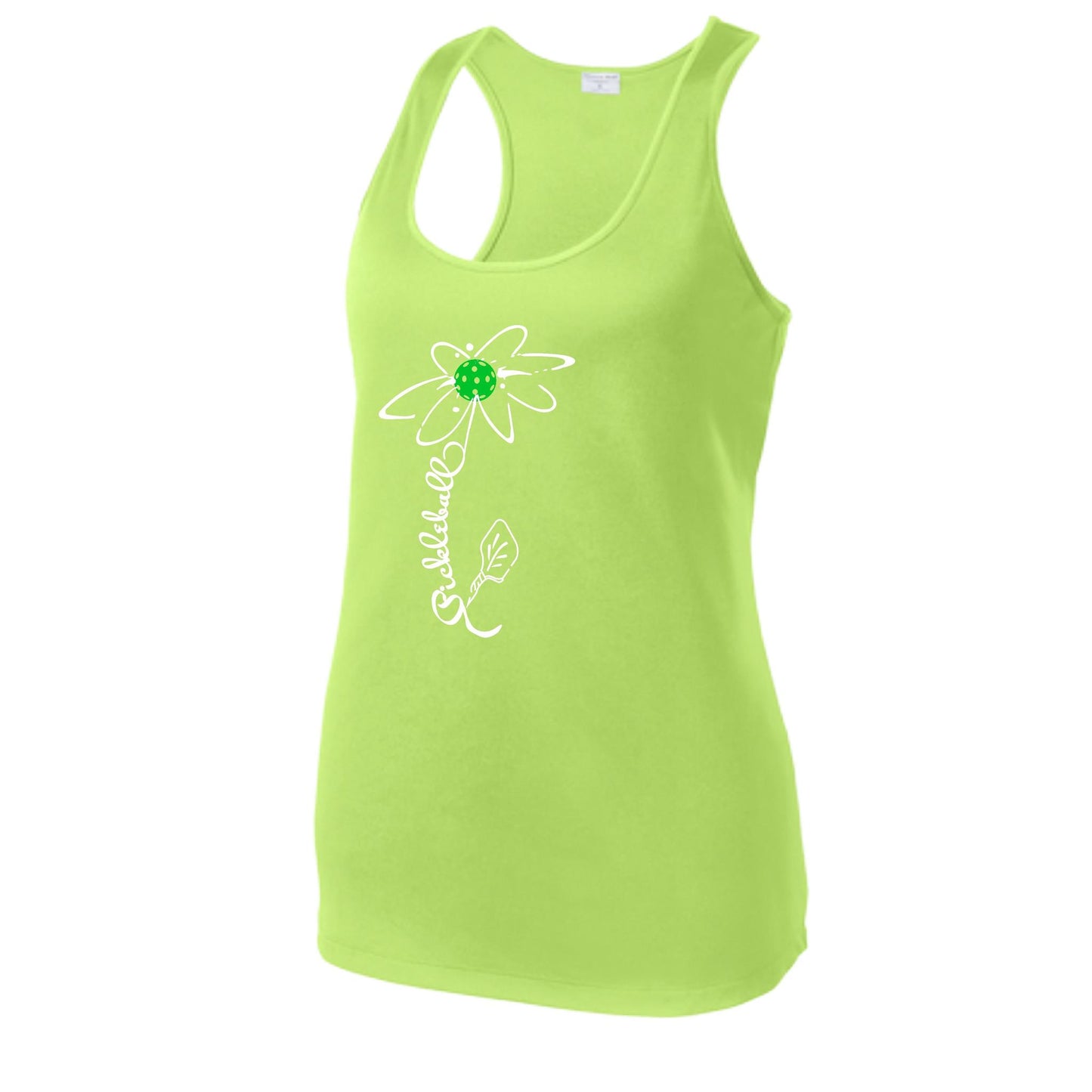 Pickleball Flower (Cyan Green Orange) | Women's Racerback Pickleball Tank | 100% Polyester