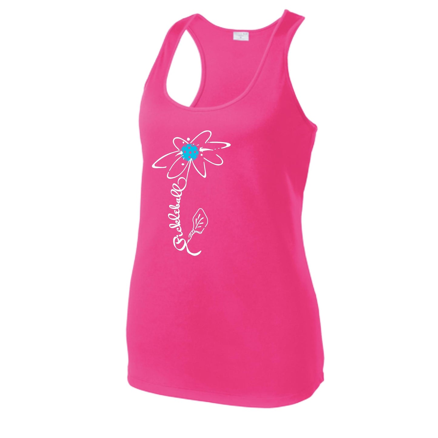 Pickleball Flower (Cyan Green Orange) | Women's Racerback Pickleball Tank | 100% Polyester