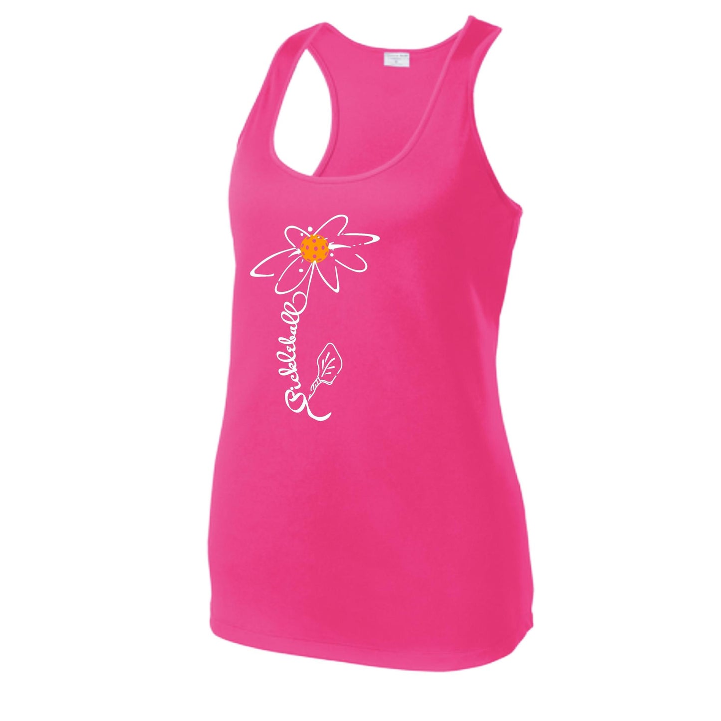 Pickleball Flower (Cyan Green Orange) | Women's Racerback Pickleball Tank | 100% Polyester