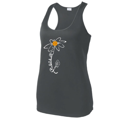 Pickleball Flower (Cyan Green Orange) | Women's Racerback Pickleball Tank | 100% Polyester