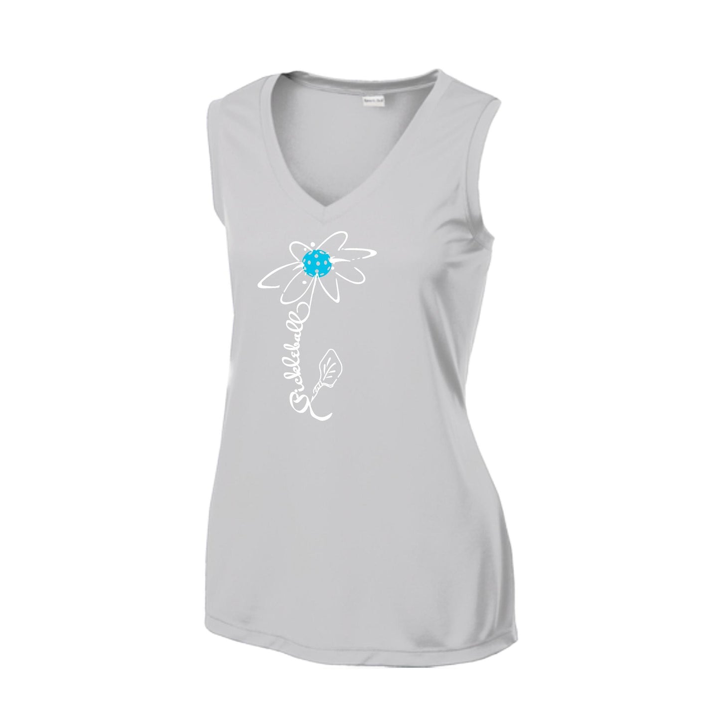 Pickleball Flower (Cyan Green Orange) | Women’s Sleeveless Athletic Performance T-Shirt | 100% Polyester