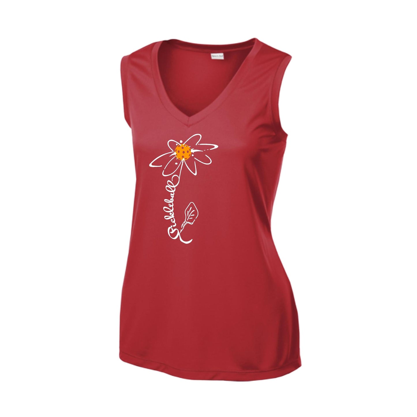 Pickleball Flower (Cyan Green Orange) | Women’s Sleeveless Athletic Performance T-Shirt | 100% Polyester