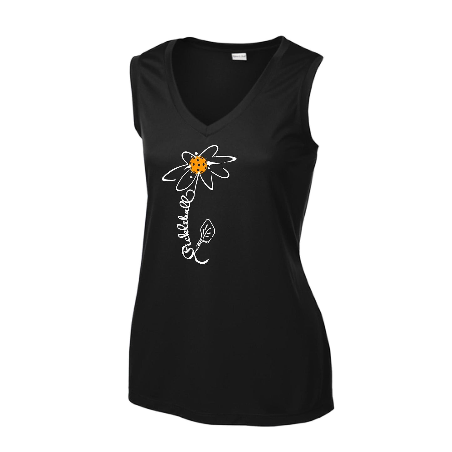 Pickleball Flower (Cyan Green Orange) | Women’s Sleeveless Athletic Performance T-Shirt | 100% Polyester