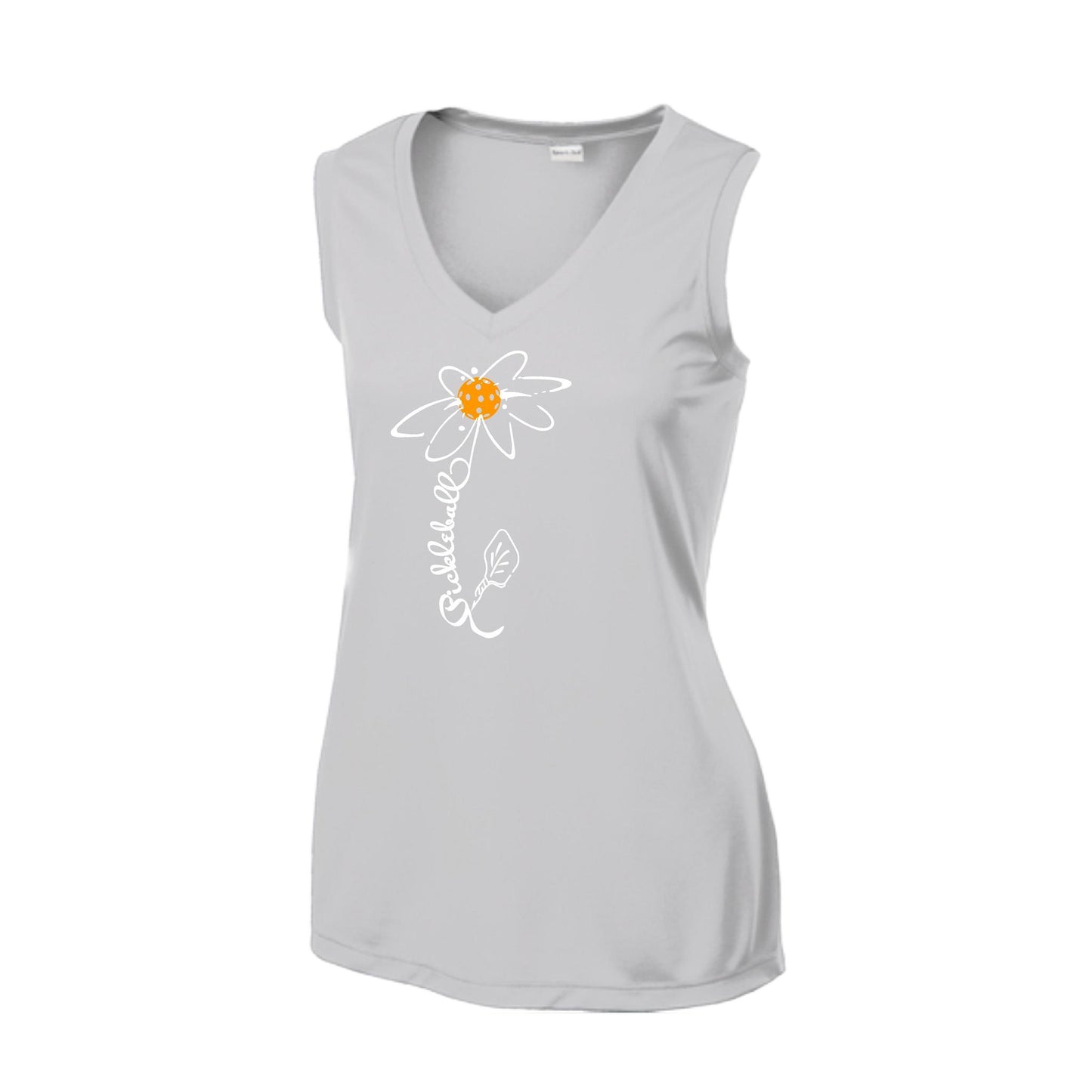 Pickleball Flower (Cyan Green Orange) | Women’s Sleeveless Athletic Performance T-Shirt | 100% Polyester