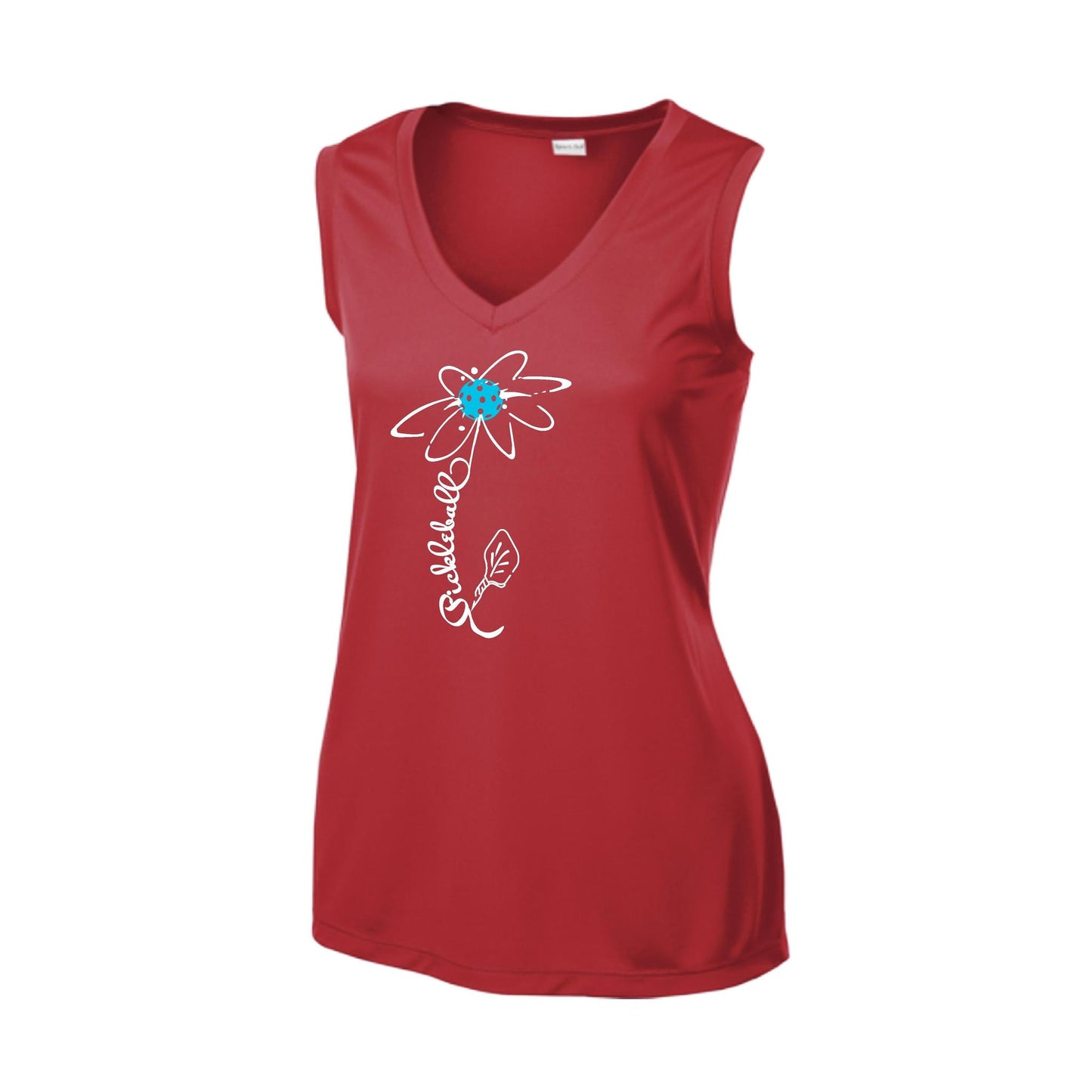 Pickleball Flower (Cyan Green Orange) | Women’s Sleeveless Athletic Performance T-Shirt | 100% Polyester
