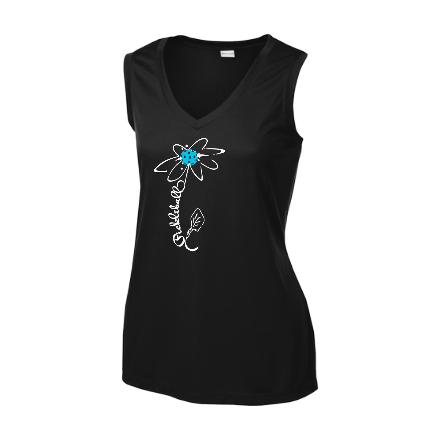 Pickleball Flower (Cyan Green Orange) | Women’s Sleeveless Athletic Performance T-Shirt | 100% Polyester