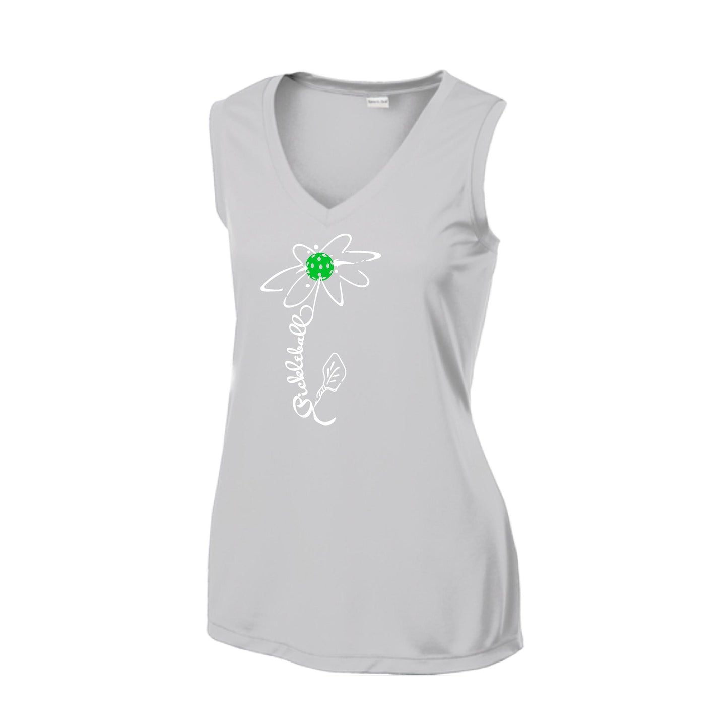 Pickleball Flower (Cyan Green Orange) | Women’s Sleeveless Athletic Performance T-Shirt | 100% Polyester