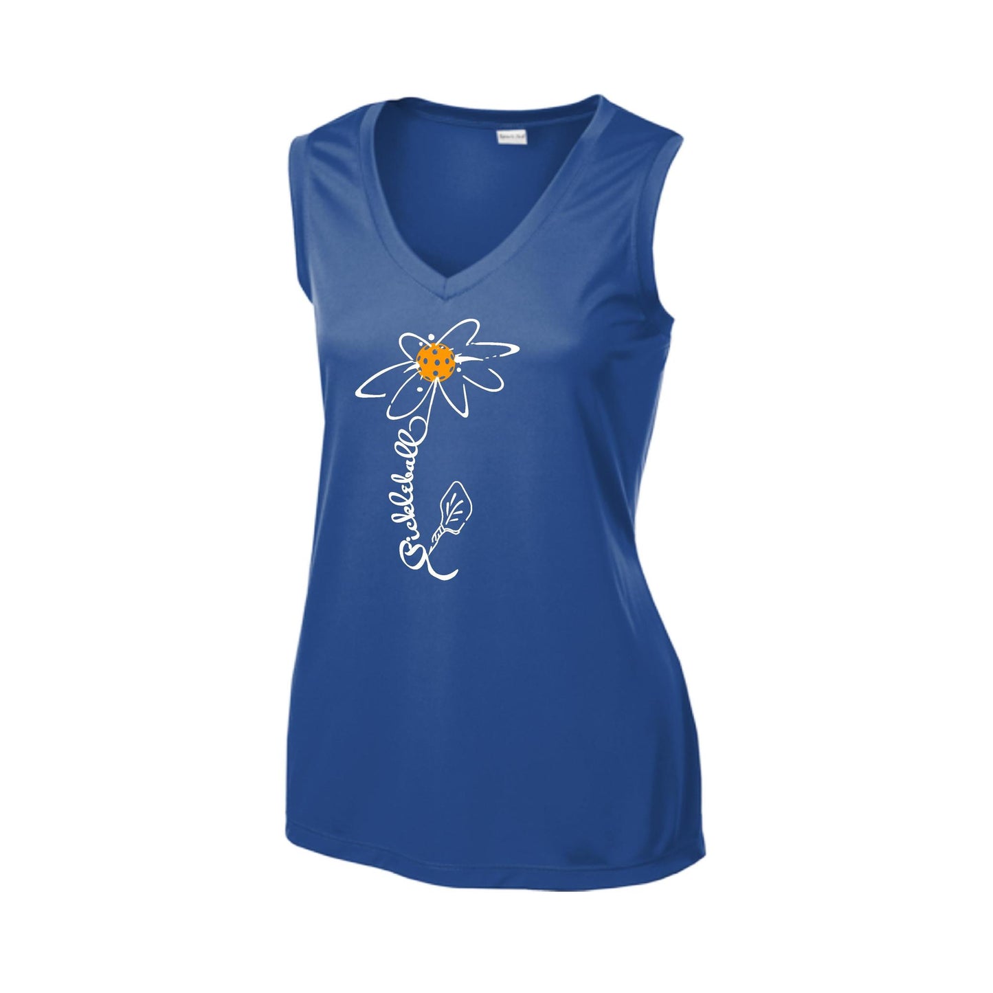 Pickleball Flower (Cyan Green Orange) | Women’s Sleeveless Athletic Performance T-Shirt | 100% Polyester