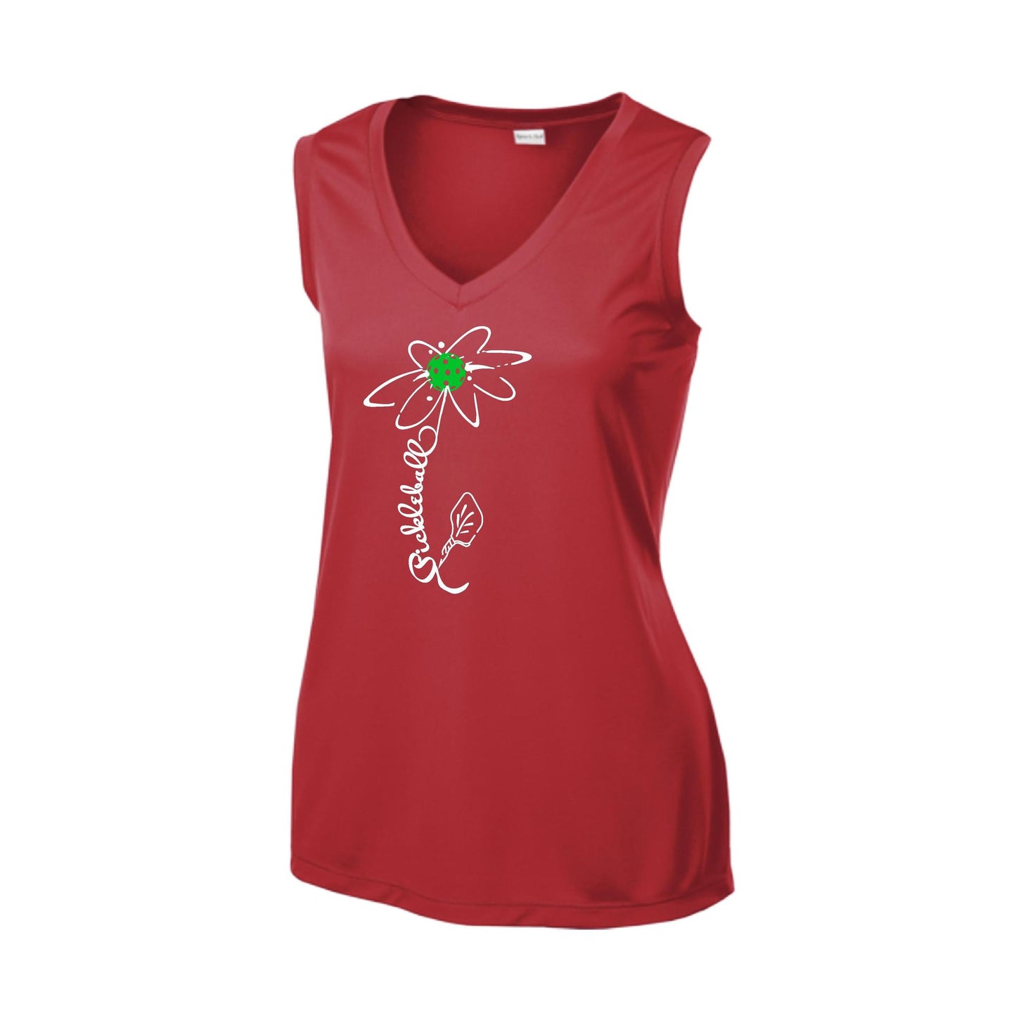 Pickleball Flower (Cyan Green Orange) | Women’s Sleeveless Athletic Performance T-Shirt | 100% Polyester