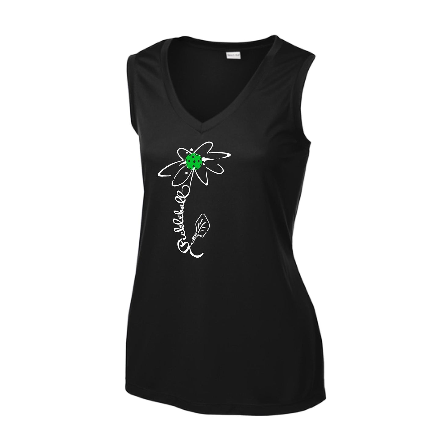 Pickleball Flower (Cyan Green Orange) | Women’s Sleeveless Athletic Performance T-Shirt | 100% Polyester