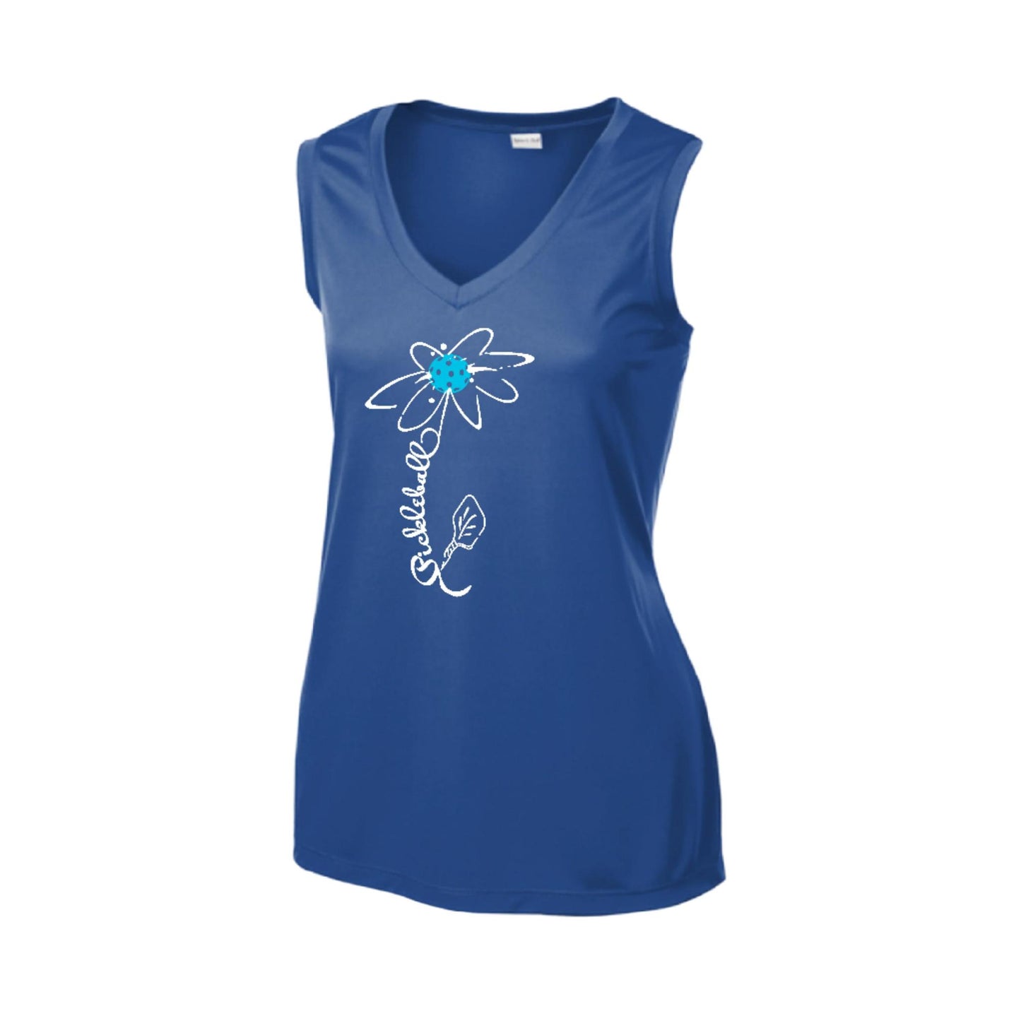 Pickleball Flower (Cyan Green Orange) | Women’s Sleeveless Athletic Performance T-Shirt | 100% Polyester