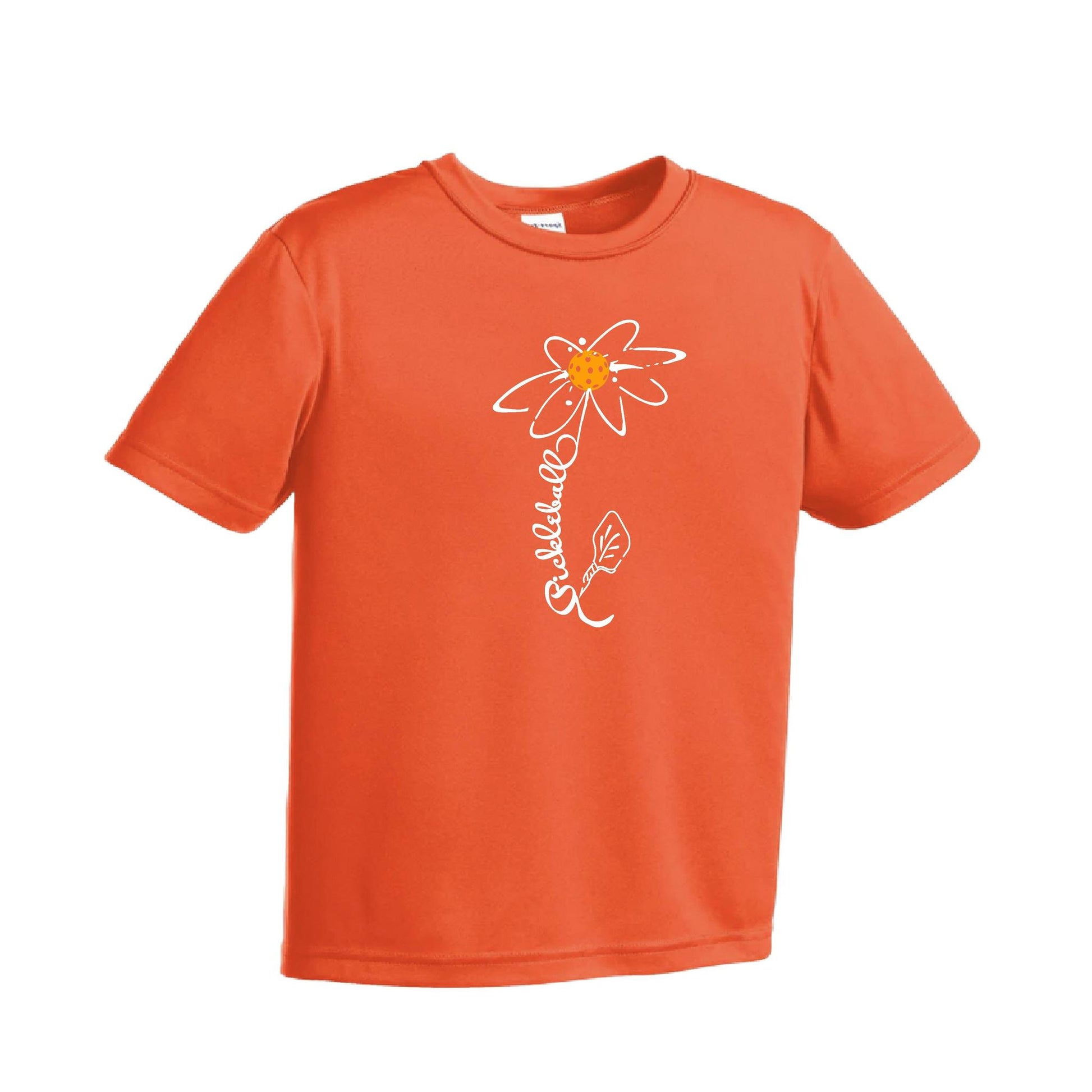Pickleball Flower (Cyan Green Orange) | Youth Short Sleeve Pickleball Performance T-Shirts | 100% Polyester