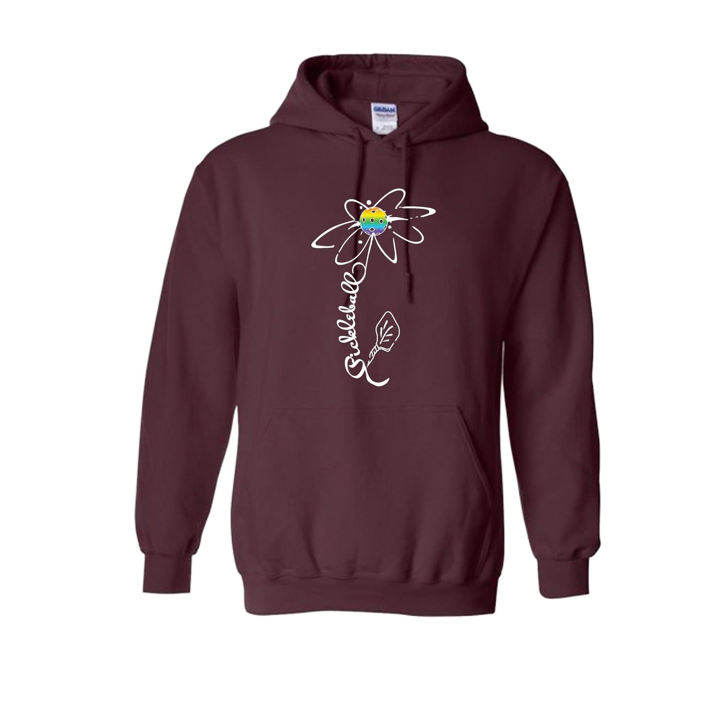 Pickleball Flower (Pink Purple Rainbow) | Unisex Hoodie Athletic Sweatshirt | 50% Cotton/50% Polyester