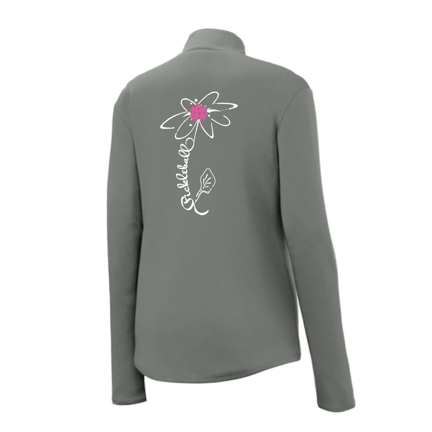 Pickleball Flower (Pink Purple Rainbow) | Women's 1/4 Zip Pickleball Performance Pullover Shirt | 100% Polyester