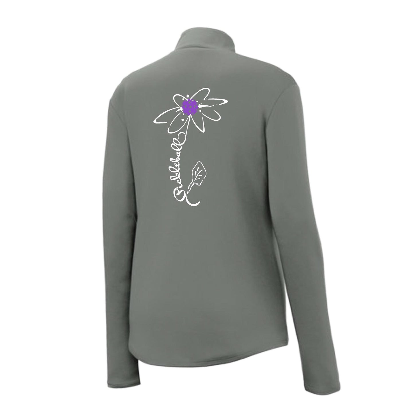 Pickleball Flower (Pink Purple Rainbow) | Women's 1/4 Zip Pickleball Performance Pullover Shirt | 100% Polyester