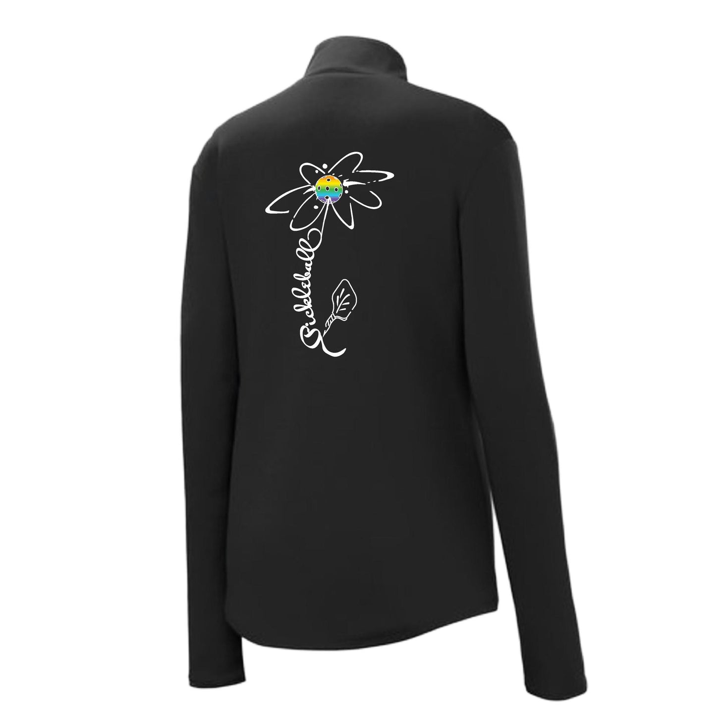 Pickleball Flower (Pink Purple Rainbow) | Women's 1/4 Zip Pickleball Performance Pullover Shirt | 100% Polyester