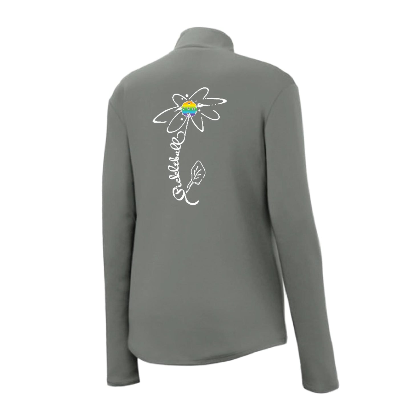 Pickleball Flower (Pink Purple Rainbow) | Women's 1/4 Zip Pickleball Performance Pullover Shirt | 100% Polyester